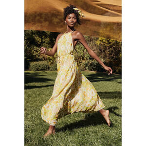 Lulus Feeling Splendid Green Multi Floral Print Halter Maxi Dress - Size XS